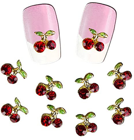 10 Pcs 3D Cherry Shape Nail Art Rhinestone Studs Glitters Nail Charms Nail Stones Decorations Nail Gems Random Fashion professionals