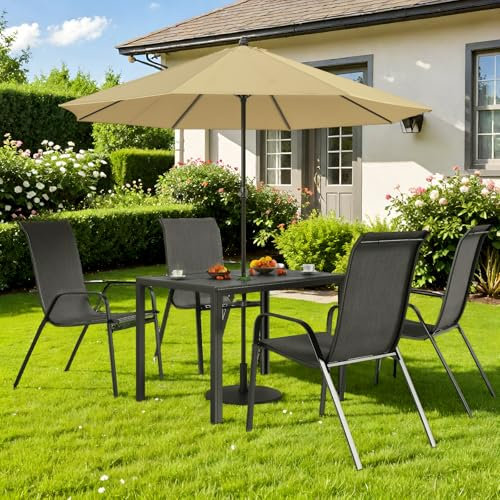 Clevich Table de jardin avec trou pour parasol - 110 x 70 cm - Résistante aux intempéries - Aluminium WPC - Table d'extérieur rectangulaire - Antidérapante et résistante aux intempéries - Offre de la