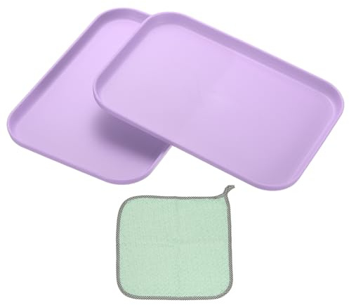PATIKIL Kunststoff Tablett 9.5x6.9 Rechteckige Teller 2 Stück Lila | Platten Kleines Lebensmittel Tablett Weizen Platten Geschirr Wiederverwendbares Dessert Mit Tuch Für Kuchen Obst