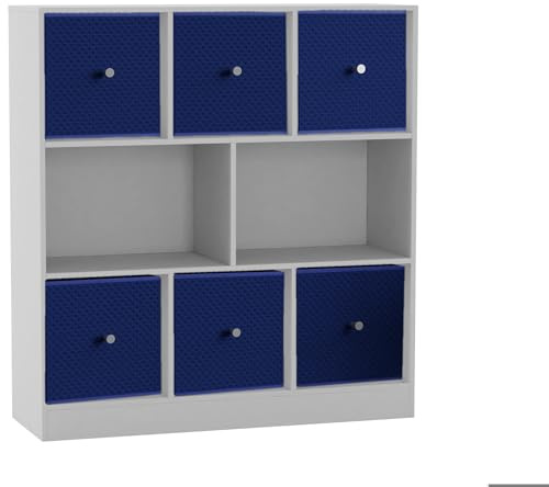 URBNLIVING 8 Cube Asymmetrical Bookcase with 6 Fabric Storage Drawers, Modern Freestanding Shelving Unit for Books, Toys & Decor, Engineered Wood Organizer Cabinet for Home & Office