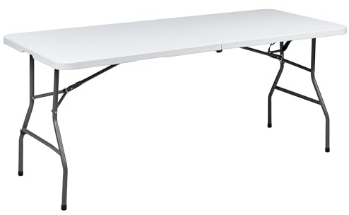 Beliani Outdoor Garden Dining Table for 6 Rectangular Folding with Metal Legs 180 x 74 cm White Cugnoli
