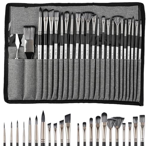 Zyiphor 23 Stück Pinselset Acrylfarben Aquarellpinsel,Pinsel Malen Nach Zahlen Pinsel Fein Mit Tuch Roll Fall für Aquarell, Öl, Acryl Öl,Aquarell,Steinmalerei
