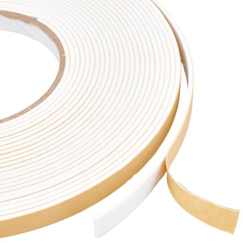 CRASPIRE 33 Feet Foam Weather Stripping Tape Window Door Seal Strip 0.39 x 0.08in White EVA Self Adhesive Single Sided Weatherproof Insulation Gasket Tape for Sliding Window Door Car Soundproofing