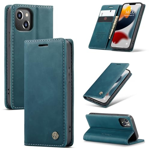 Ottcooed Handyhülle für iPhone 13 Mini Hülle, Premium Leder Flip Case, Magnet Klappbar Klapphülle Tasche, Standfunktion Kartenfach Wallet Schutzhülle für iPhone 13 Mini, Blaugrün