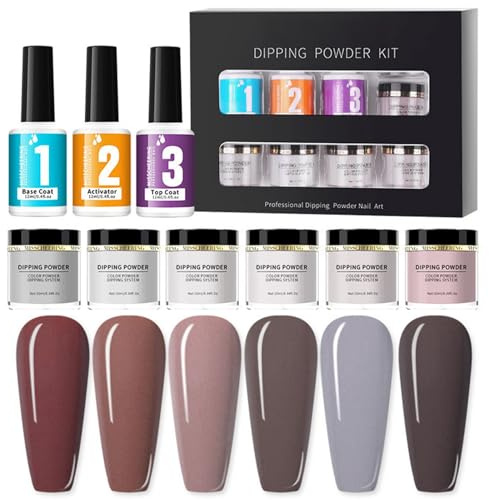 Dipping-Nagelpulver-Kit Nagelkunst Glitzerpulver-Set mit Base Top Coat Aktivator für Französische Nagelverlängerung Nagel No LED Nagellampe benötigt DIY Starter Kit