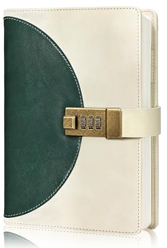 BIROYAL 256 Pages Dotted Journal with Lock - 120GSM Dotted Notebook with Combination Lock - Leather Hardcover Diary with Lock -Vintage Password Protected Dotted Notebook for Travel, Note Take, Plans