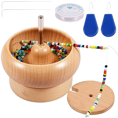 Sutow Bead Spinner with Lid, Manual Portable Bead Making Spinner with 2 Beading Needles 500 Color Beads Effort-Saving Spin Beading Bowl for DIY Craft Jewelry