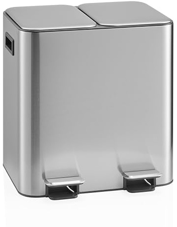 hjh OFFICE Mülleimer Clean 10 – 2x15L Mülltrennsystem mit 2 Fächern, Soft-Close, Fußpedal, geruchsdicht, leicht zu reinigen, Silber