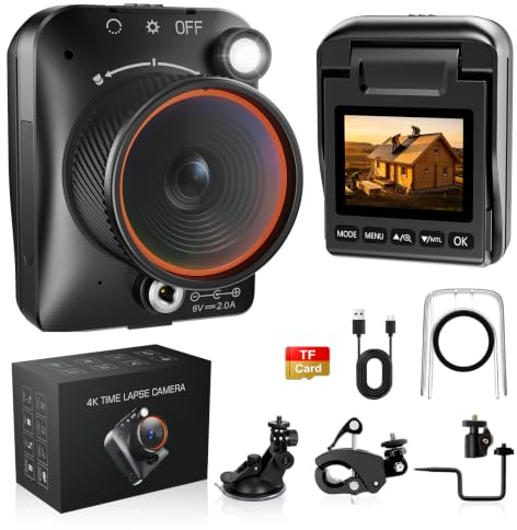 WiFi Zeitraffer Kamera 4K AVI Video, 48MP-Fotos Zeitrafferkamera mit LED-Fülllicht, 180 Tage Aufnahme Wiederaufladbare Time Lapse Kamera für Baustellen, Pflanzen, Gartenarbeit, Kochen (32GB-Karte)