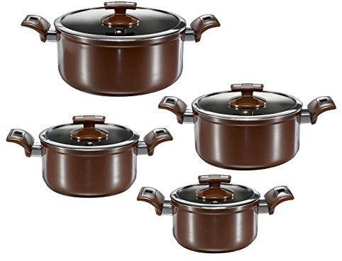 BEEM Nobilis Premium, 8-tlg. Kochset mit champagnerfarbigen ILAG Ultimate Premium-Antihaftbeschichtung, Edition Eckart Witzigmann, Terra-Brown