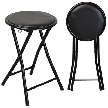 Harbour Housewares Black Padded Folding Stools - Pack of 4 - Easy Store Metal Frame Sponge Padded Stool with Floor Protector Bumper Feet Lightweight Foldable Seat for Kitchen Bar, Breakfast Bar