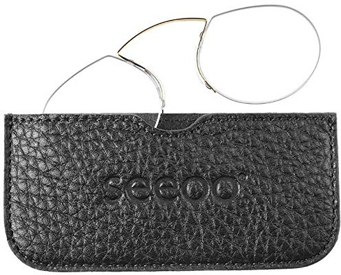 SEEOO Lesebrille Light black mit +1.5 Dioptrien Stärke - Brille zum Lesen für Damen und Herren - Bügelloser Lesebrillen Zwicker/Kneifer vom Optiker mit Echtleder Etui schwarz