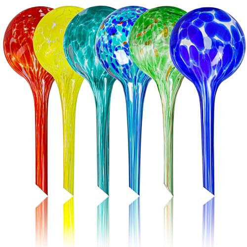 Miles Kimball Lot de 6 Petits Globes d'arrosage Multicolores en Verre pour Plantes - Chacun Mesure 15,2 cm de Long x 6,3 cm de Profondeur