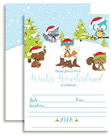 AmandaCreation Einladungskarten mit Waldmotiv, 12,7 x 17,8 cm, mit 20 weißen Umschlägen, 20 Stück