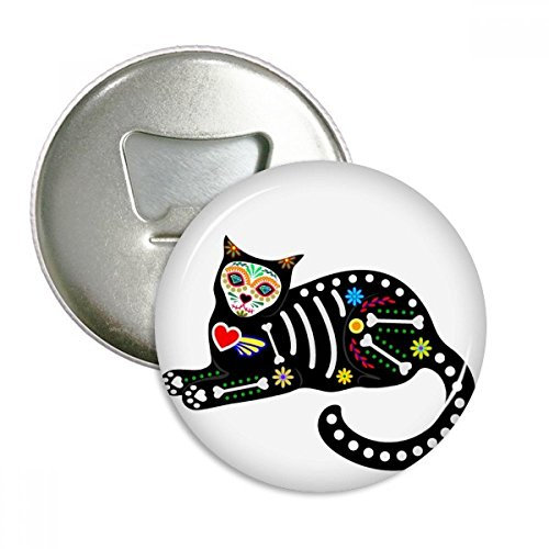 DIYthinker Sit Schwarze Katze Knochen Herz Halloween Terror Atmosphäre Runde Flaschenöffner Kühlschrank Magnet Pins Abzeichen-Knopf-Geschenk 3pcs Silber