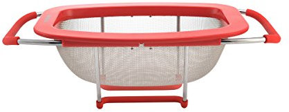 Farberware 5216427 Professional Stainless Steel Expandable Over-The-Sink Colander/Strainer, Red