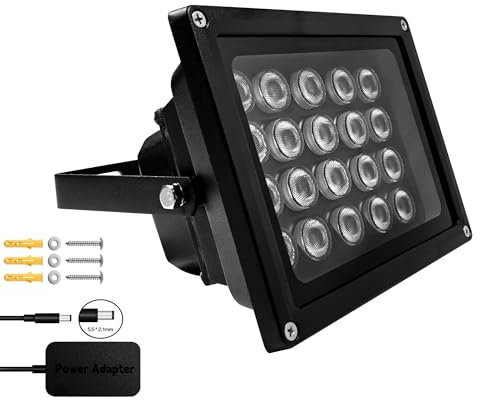 JCHENG SECURITY JC Illuminateur infrarouge 20 LED 90 degrés grand angle IR pour vision nocturne 50 mètres Projecteur infrarouge LED étanche Noir