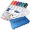 STAEDTLER Lumocolor 351 WP6 Whiteboard-Marker, Rundspitze ca. 2 mm Linienbreite, Set mit 6 Farben (1 Etui Löscher)