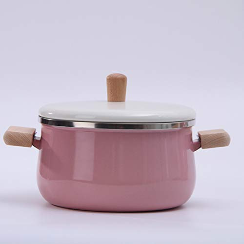JMAHM Stockpots - Olla de leche antiadherente esmaltada con mango de madera, gran capacidad con tapa (olla para sopa rosa)