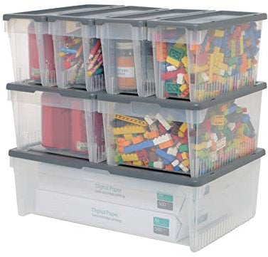 CleanPEAK Set of 7 Stackable Plastic Storage Boxes With Lids - 1 Large, 2 Medium and 4 Small Boxes