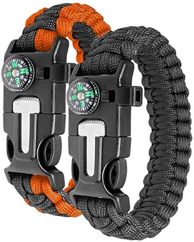 Ember Rock Paracord Survival Armband - 2 Pack Survival Kit Firestarter Armbänder - Inklusive Kompass, Feuerstahl, Pfeife und Fallschirmschnur, 12 cm, Paracord