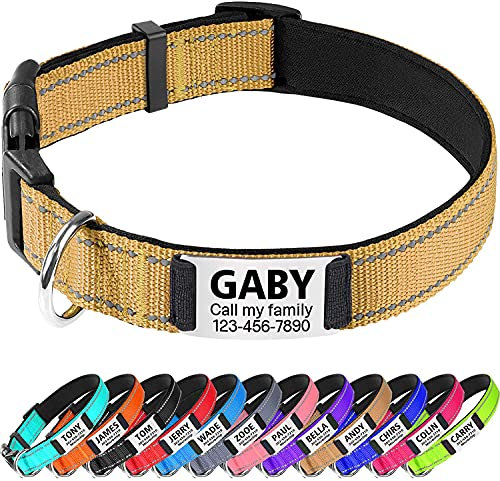 TagME Hundehalsband personalisiert, Reflektierendes gepolstertes Nylon Hundehalsband für mittelgroße Hunde mit Namen und Telefonnummer