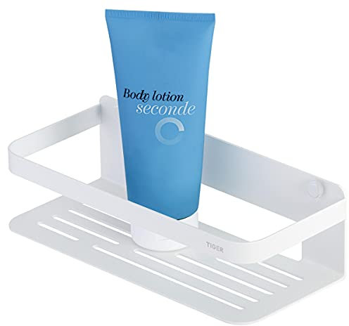 Tiger Duschkorb Caddy Rechteck klein, Duschablage aus Edelstahl, Weiß pulverbeschichtet,BxHxT: 24 x 7 x 10, 6 cm