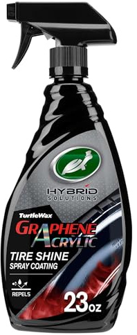 Turtle Wax Hybrid Solutions Graphene Acrylic Tire Shine Spray Coating, Long-Lasting Rich Black Shine, No-Sling, Water-Resistant Tire Dressing with UV and Dirt Repellent Protection, 23oz (Pack of 1)