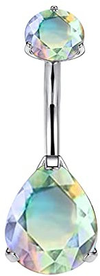 Limerencia Piercing de Ombligo 14G Titanio Médico Hipoalergénico con Lágrima Ópalo CZ para Mujeres