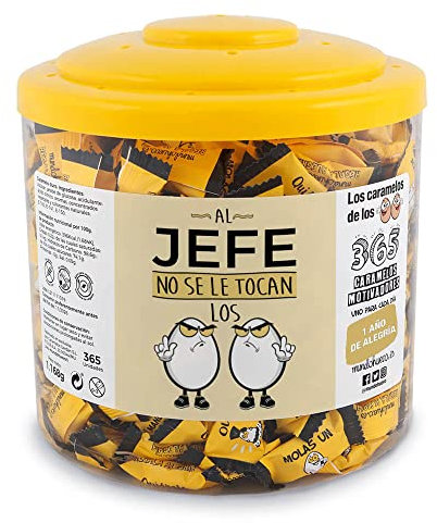 Regalo original. Tarro con 365 caramelos motivadores. Al jefe no se le tocan los huevos. Un caramelo motivador para cada dia del año