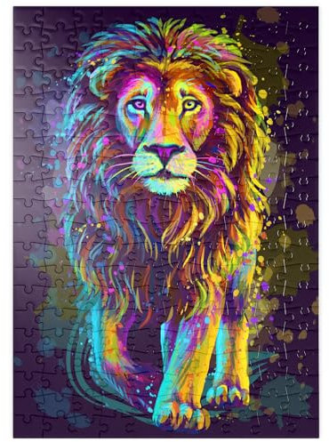 MyPuzzle Künstlerisches, neonfarbenes Porträt eines Löwen im Stil der Pop-Art - Premium 200 Teile Puzzle - MyPuzzle Sonderkollektion von Puzzle Galaxy