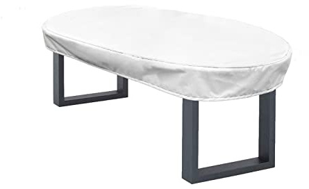 Kaufpirat Premium Abdeckplane Oval 220x100x15 cm Essbank Sitzbank Holzbank Gartenmöbel Gartentisch Hülle Abdeckung Haube Schutzhülle Abdeckhaube 900 D, 500 g/m², 6.000 mm Wasserbeständigkeit Weiß