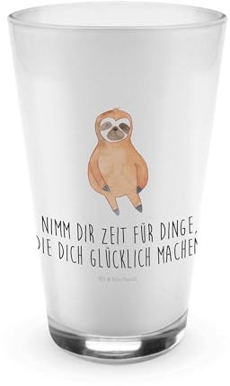 Mr. & Mrs. Panda Latte Macchiato Glas Faultier Zufrieden - Geschenk, Cocktailglas, Longdrinkglas, Wasserglas, Glück, Frieden, Trinkglas, Pause