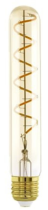 EGLO Dekorative E27 LED Lampe, Spiral Glühbirne in Stabform, amber Vintage Leuchtmittel Röhre im Retro-Design, 4 Watt, 180 Lumen, warmweiß, 1600k, Edison Birne T30, Ø 3 cm