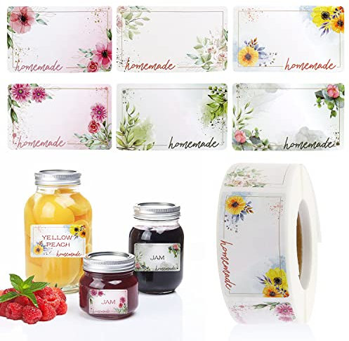 Marmelade Etiketten Selbstklebend zum Beschriften Aufkleber Homemade Marmeladen Etiketten Haushaltsetiketten Rolle für Marmeladengläser Gewürzgläser Flaschen Gläser Weihnachten Geschenkaufkleber