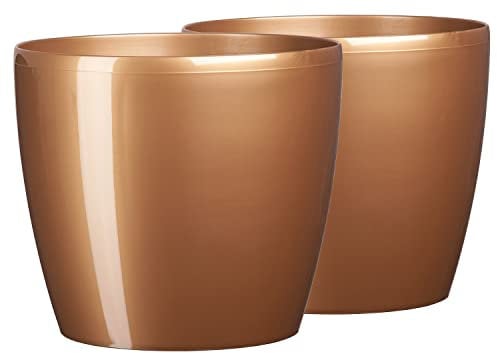 Tymar Blumentopf, 2er-Pack, Pflanzentopf aus Kunststoff, Moderne, Runde Form (Gold, ø 36 cm)