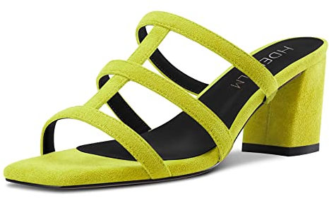 HDEUOLM Donna Chunky Blocco Medio Tacco Heel Aperte sulla Punta Sandali Slip-on Slingback Casual Classico Scarpe Verde Lime 37 EU