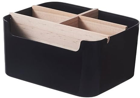 Büromöbel aus Bambus | Büromöbel aus Bambus mit 5 Fächern | Aufbewahrungsbox mit Stifthalter für Stifte, Kosmetik, Post-it-Notizen | Home Office Organizer (Schwarz)