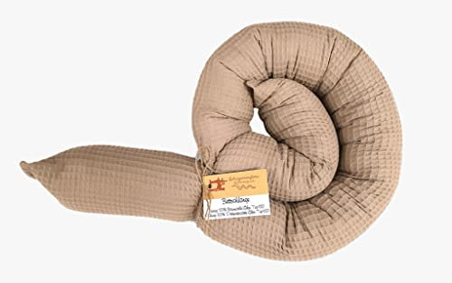Schlangenmanufaktur® Baby Kuschelschlange Stillkissen Waffelpique Beige 80cm x 13cm, Handgemacht in Bayern aus Öko-Tex® Materialien in vielen Größen, Kopfschutz für Wickeltisch, Nackenrolle