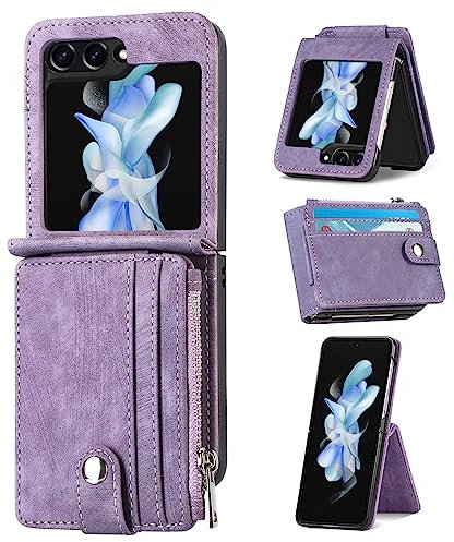ZCDAYE Hülle für Samsung Galaxy Z Flip 5 Handytasche mit abnehmbarem Kartenhalter, Multifunktionale Samsung Z Flip 5 Handyhülle aus PU Leder Klapphülle Schutzhülle für Galaxy Z Flip 5 Case, Lila