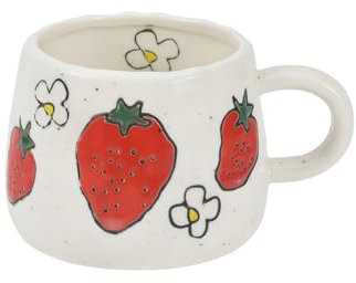 Koythin Ceramic Coffee Mug, Cute Strawberry Creative Mugs Design, Printed Flowers Cup for Office and Home, 10 oz/300 ml for Latte Tea Milk (Strawberry)