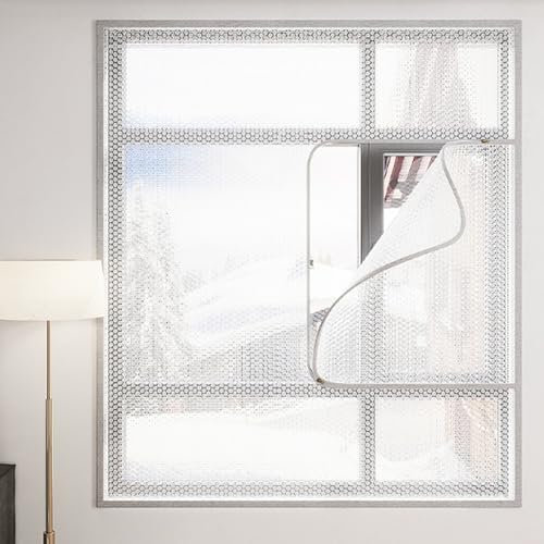 Thermofolie Fenster Gegen Kälte,Doppelt Verdickt Fenster-Isolierfolie, Eva-Fenster Isolierung,Winterwarmer Kälteschutz Winddichter Vorhang,mit Reißverschluss,Breite x Höhe (110x260cm)