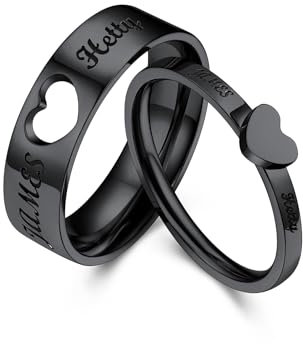 Bestyle Anelli Fidanzamento Coppia, Cuore Fedine Fidanzamento Coppia con 12-31 Taglia, Nero Anelli di Coppia Fedi Nuziali