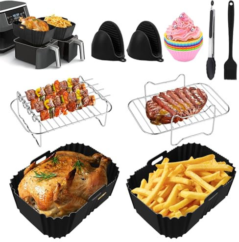 Bestash Accessori per Friggitrice ad Aria,Teglie per Friggitrice ad Aria,Riutilizzabile Friggitrice ad Aria Accessori per Ninja Dual AF400EU AF300EU, Friggitrice ad Aria Doppia 7,6L-9,5L (Dual Nero)
