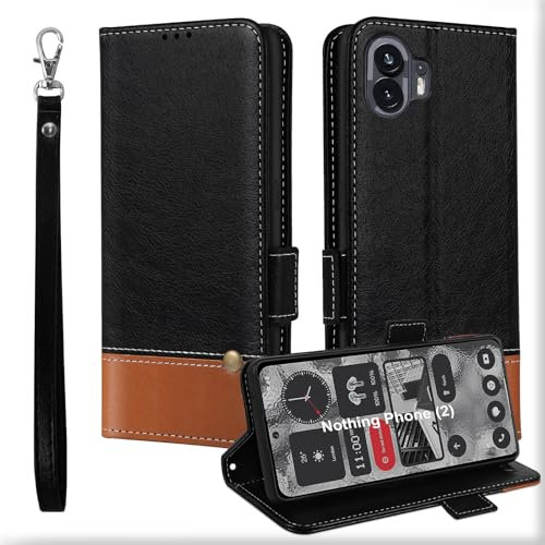 Coque pour Nothing Phone (2),Cuir Clapet Magnétique Portefeuille Etui,Slim TPU Bumper Rabat Housse avec Porte Cartes Pochette,Antichoc Case Cover pour Nothing Phone (2) Noir