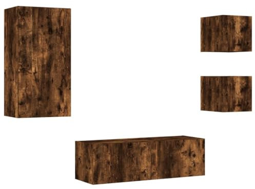 vidaXL Meubles TV Muraux avec Lumières LED 4 pcs, Armoires de Télévision Suspendues, Meubles Télé Flottants, Moderne, Chêne Fumé Bois d'Ingénierie