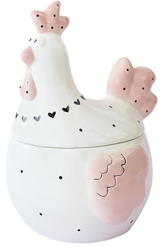 Bicuzat Barattolo in ceramica con motivo gallina rosa gallina pasquale zucchero barattolo in ceramica per biscotti con coperchio ermetico - 850,5 g