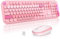 Atelus Teclado y mouse inalámbricos, teclado retro de máquina de escribir de tamaño completo y 3 ratones DPI ajustables para Windows 7/8/10, laptop, escritorio, PC, computadora (rosa colorido)