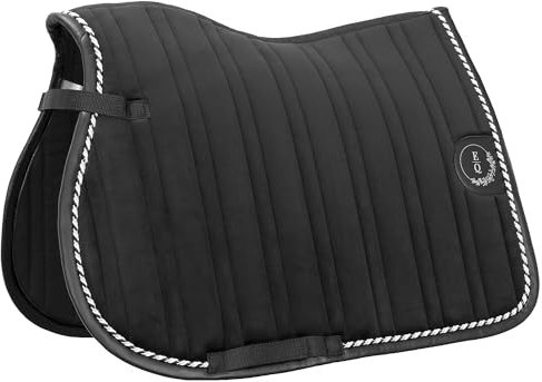 EQUESTRIAN QUEEN Schabracke für Pferde – Satteldecke Dressur & Vielseitigkeit – atmungsaktiv mit Mesh – Elegante Kunstleder-Verzierung – hochwertige Passform & Komfort (Schwarz, Vielseitigkeit)