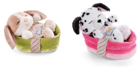 NICI Kuscheltier Hase Cappuccino 12 cm & 47891 Kuscheltier Körbchen 12 cm – Sleeping Pets Plüschtier Dalmatiner